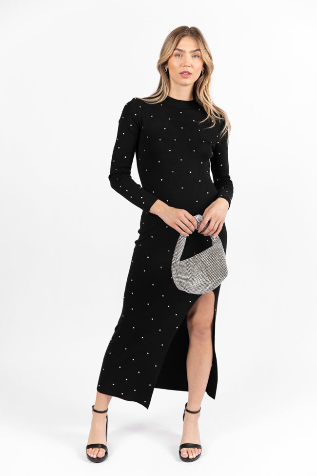 The Art Of Happiness Black Embellished Detail Knit Maxi Dress