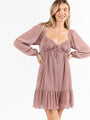 Presence Of Love Pink Shimmer Long Sleeve Sweetheart Dress