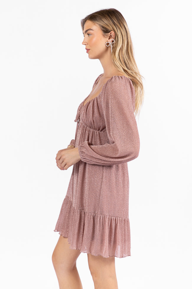 Presence Of Love Pink Shimmer Long Sleeve Sweetheart Dress