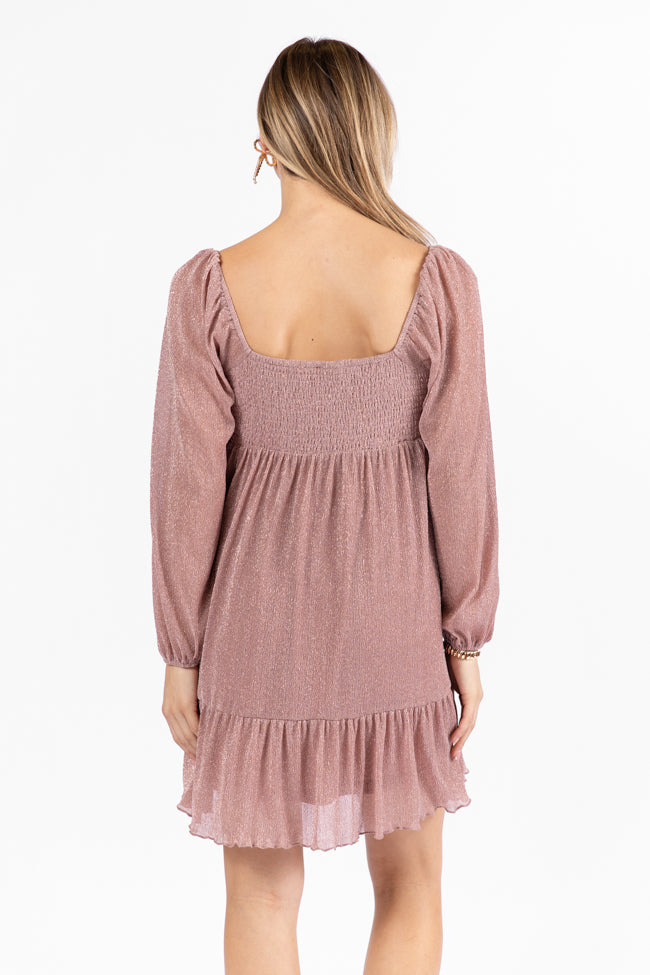 Presence Of Love Pink Shimmer Long Sleeve Sweetheart Dress