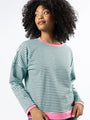 Think On It Pink, Navy, and Charcoal Striped Contrast Trim Pullover