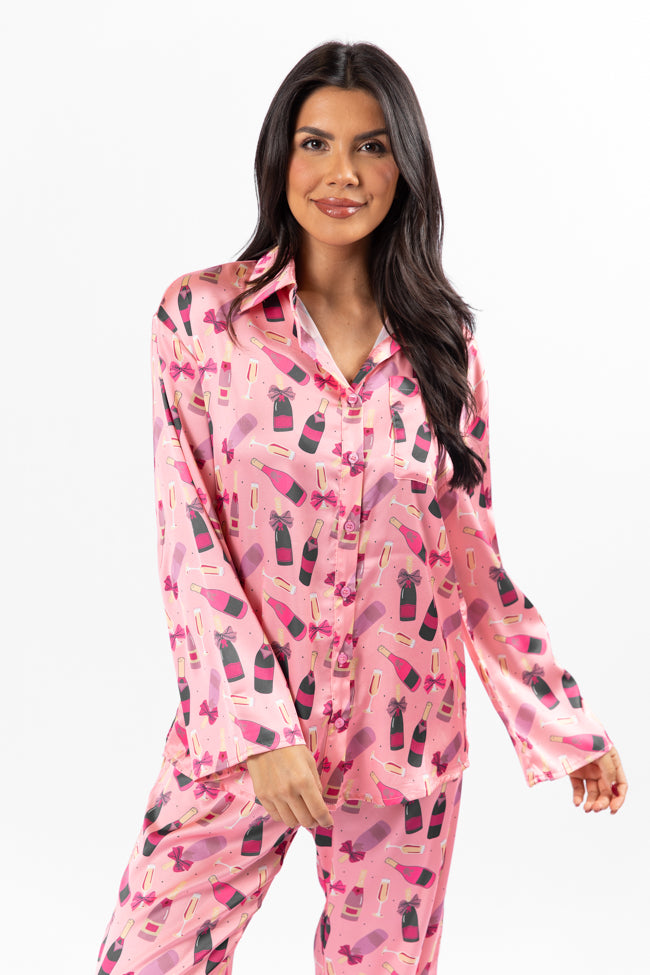 No Place Like Home Pink Silk Champagne Pajama Top - Coming Soon