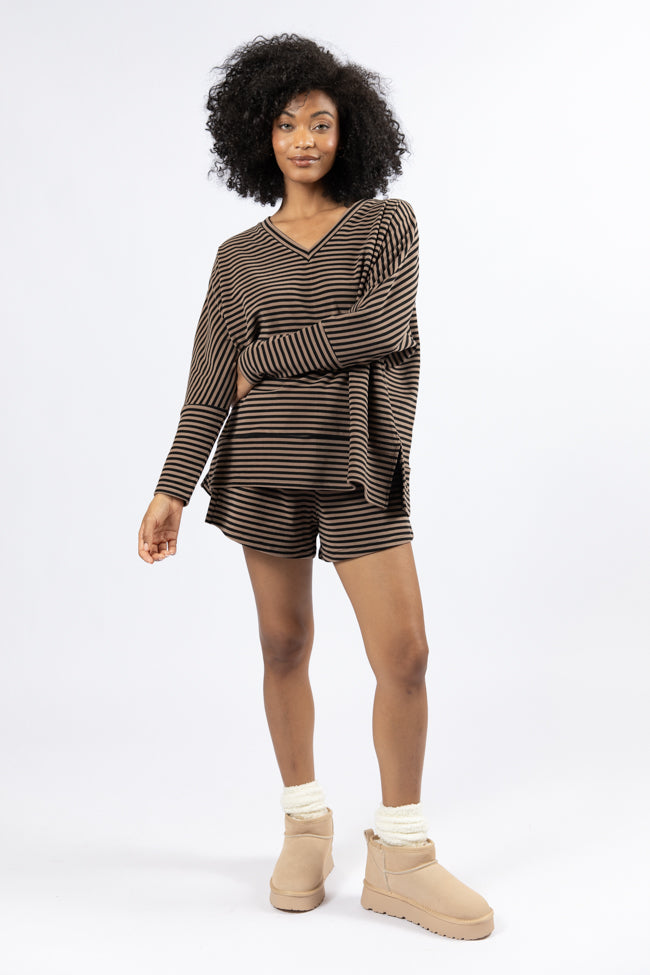 No Complaints Mocha and Black Striped Shorts FINAL SALE