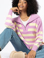 Pulling Heartstrings Purple And Yellow Striped Quarter Zip Pullover