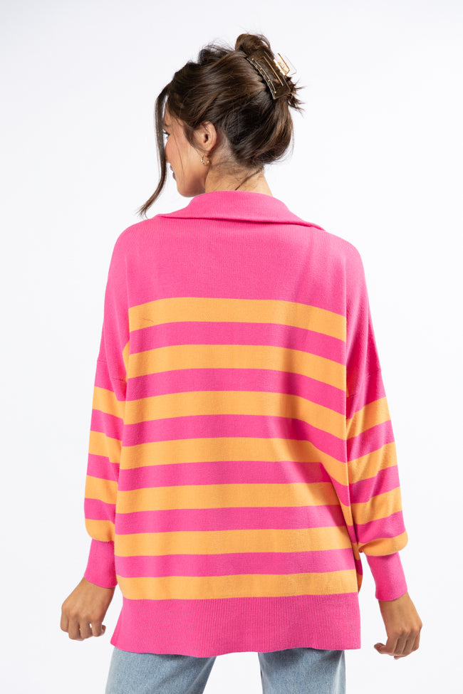 Pulling Heartstrings Pink And Orange Striped Quarter Zip Pullover