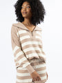 Pulling Heartstrings Taupe And Cream Striped Quarter Zip Pullover