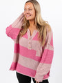 Know You Best Pink Oversized Striped Henley Sweater