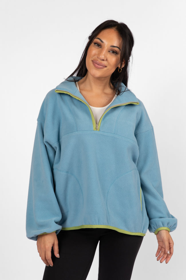 Outside The Box Blue Contrast Trim Fleece Pullover SALE