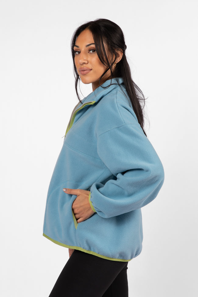 Outside The Box Blue Contrast Trim Fleece Pullover SALE