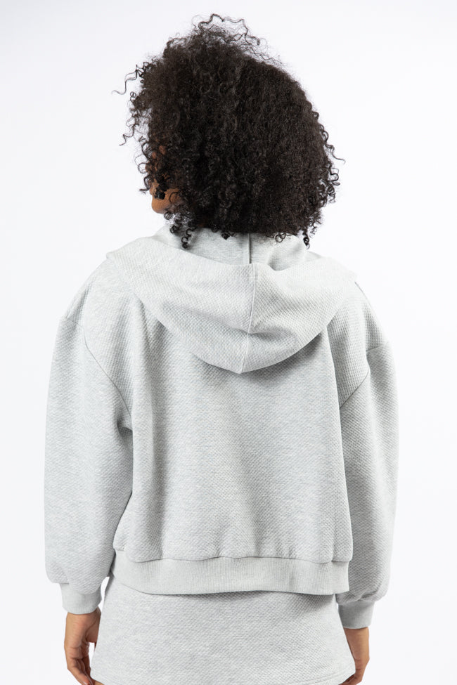 Have It My Way Grey Textured Knit Zip Up Hooded Sweatshirt