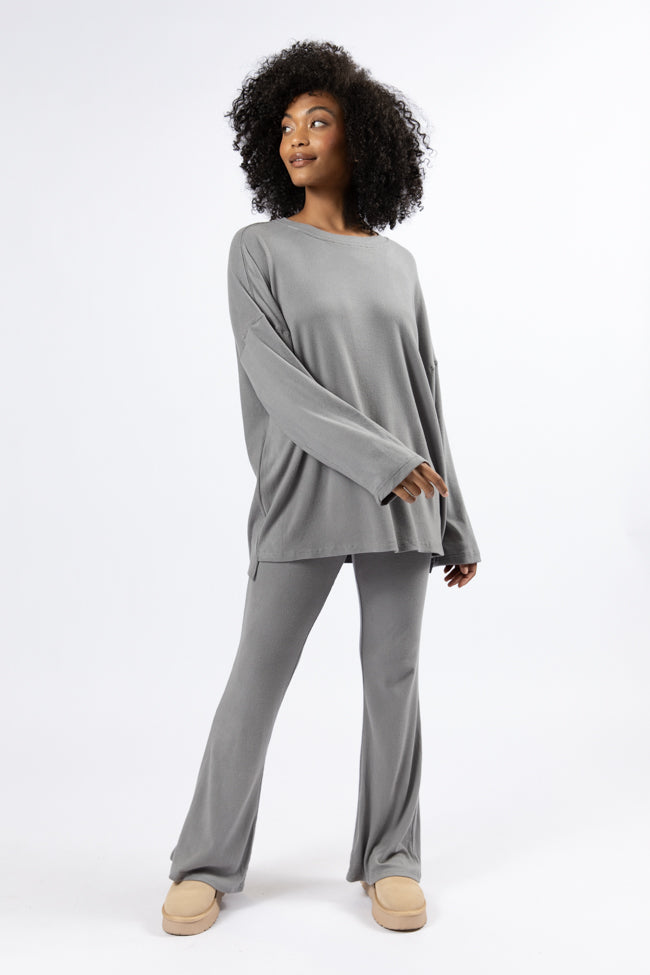 The Perfect Charcoal Brushed Rib Flare Pants Set