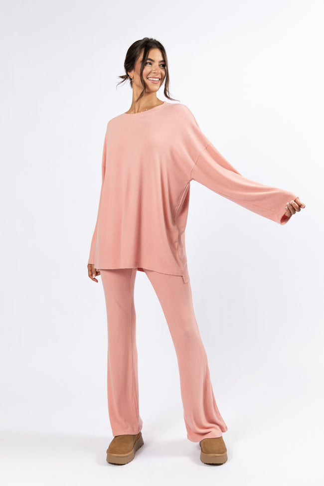 The Perfect Coral Brushed Rib Flare Pants Set