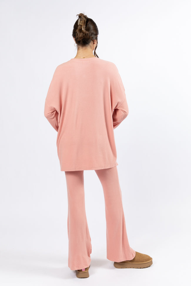 The Perfect Coral Brushed Rib Flare Pants Set