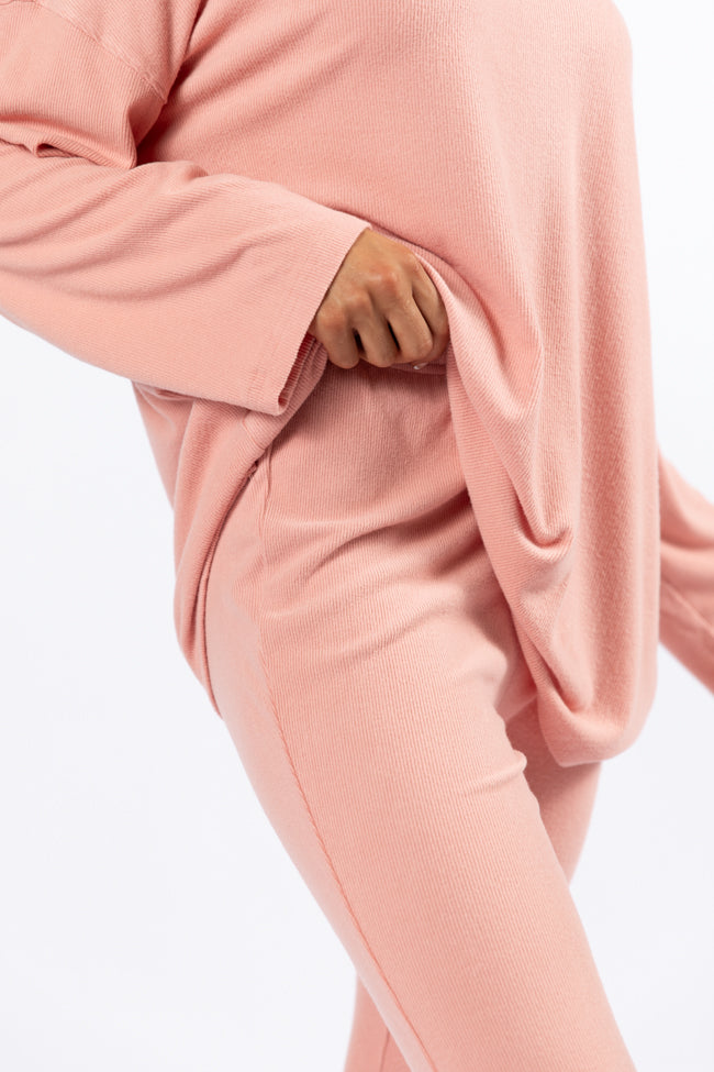 The Perfect Coral Brushed Rib Flare Pants Set