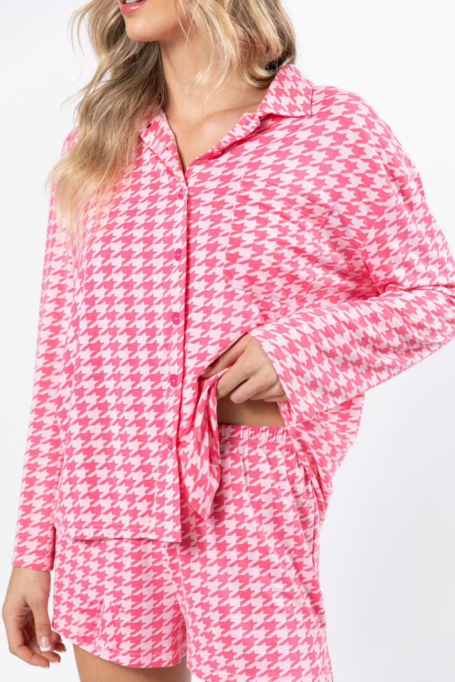 On A Cloud In Pink Houndstooth Pajama Set