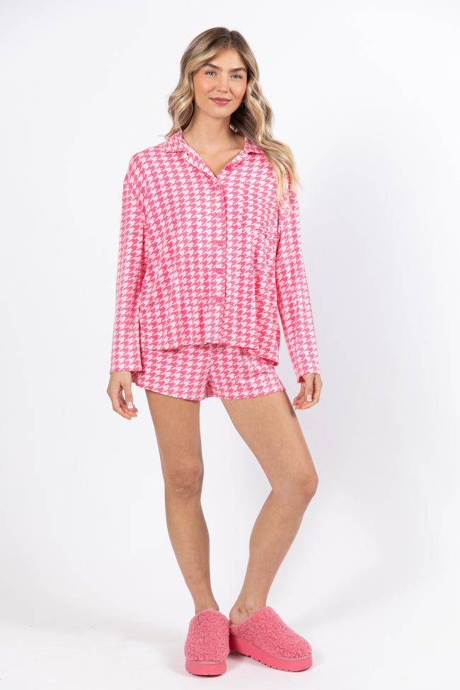 On A Cloud In Pink Houndstooth Pajama Set