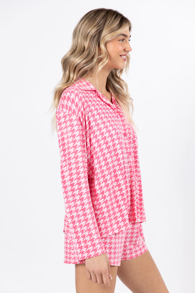 On A Cloud In Pink Houndstooth Pajama Set