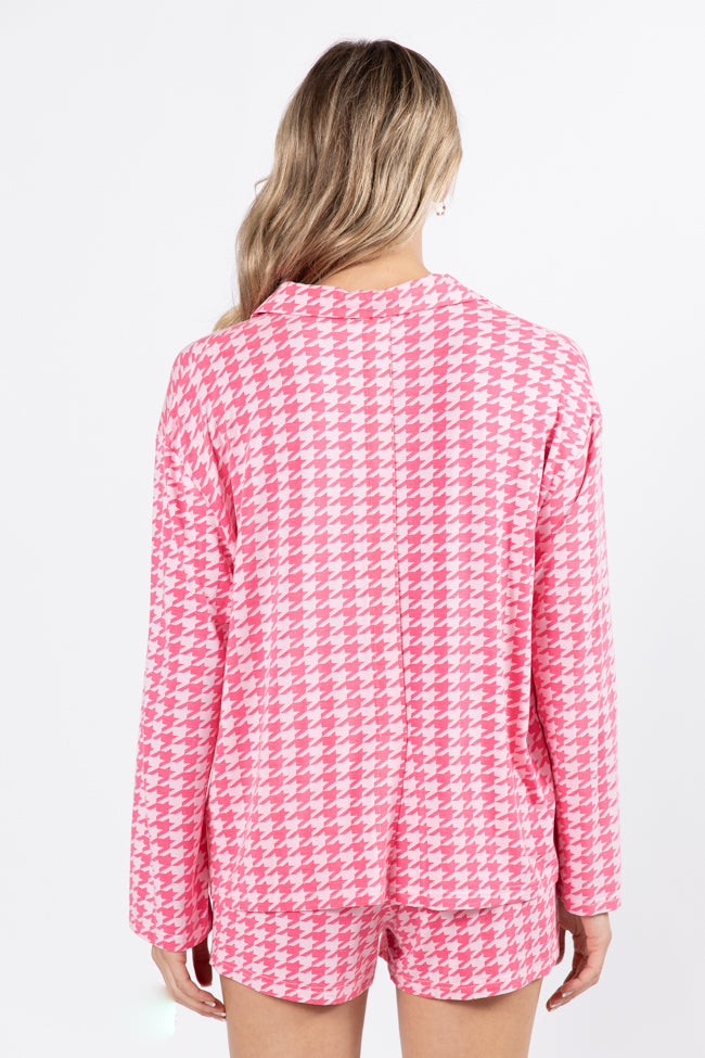 On A Cloud In Pink Houndstooth Pajama Set