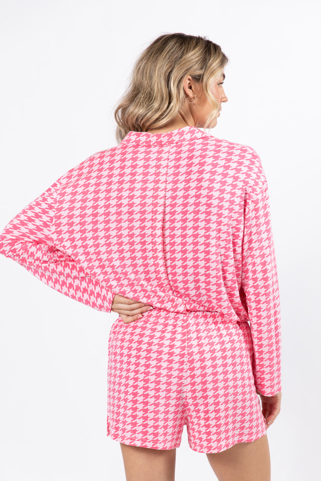 On A Cloud In Pink Houndstooth Pajama Set