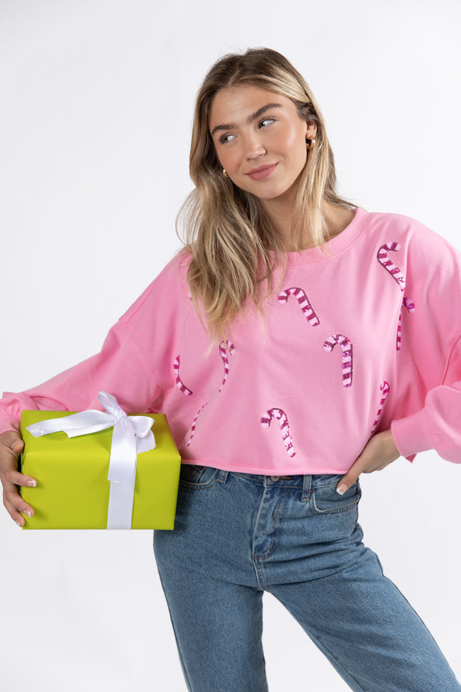 Candy Cane Dreams Pink Sequin Patch Pullover