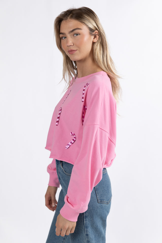 Candy Cane Dreams Pink Sequin Patch Pullover