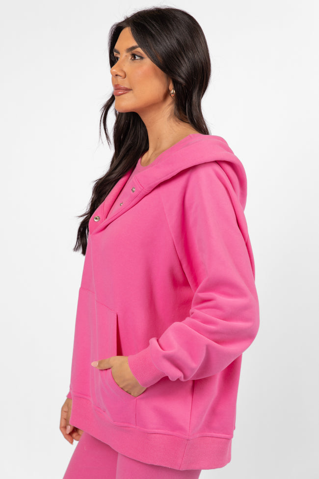 Outta Sight Pink Button Detail Hooded Pullover