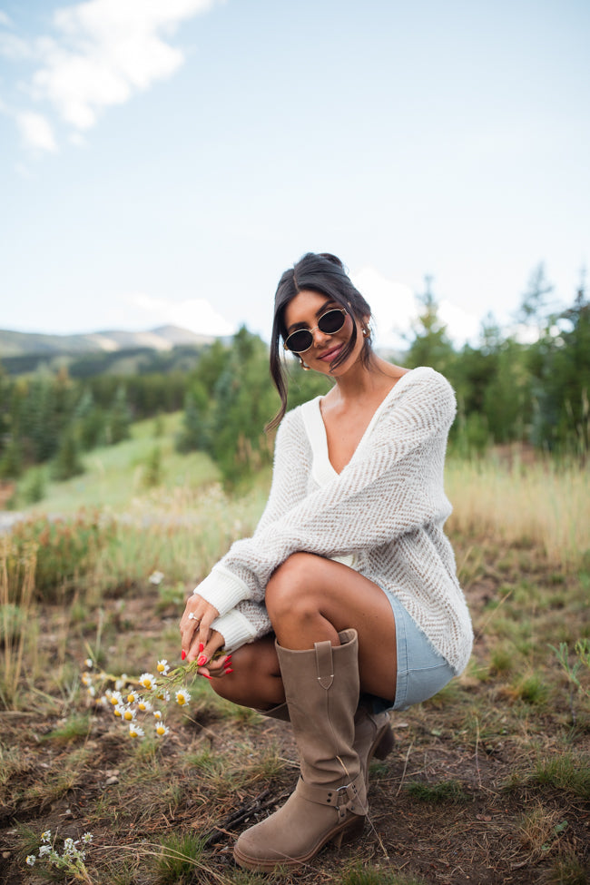 Trip Into Town Brown Herringbone Cardigan