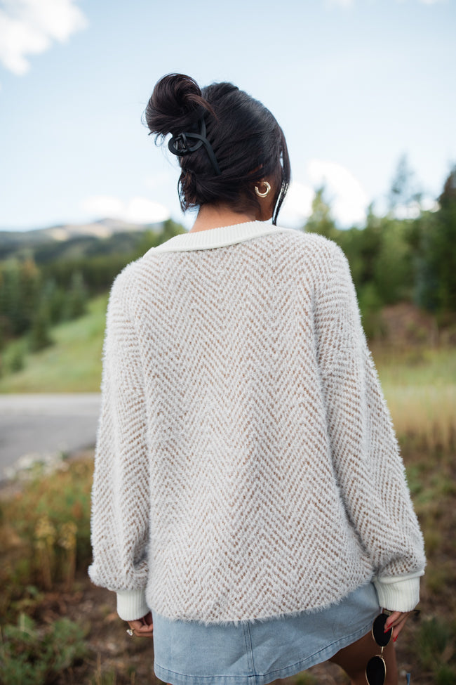 Trip Into Town Brown Herringbone Cardigan