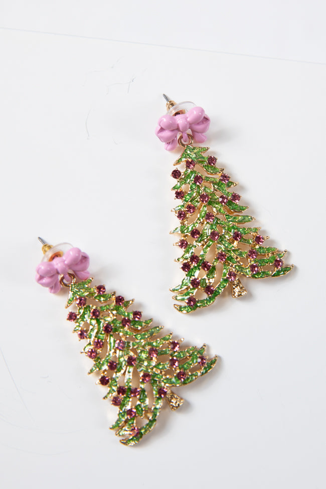 Pink Christmas Tree Earrings