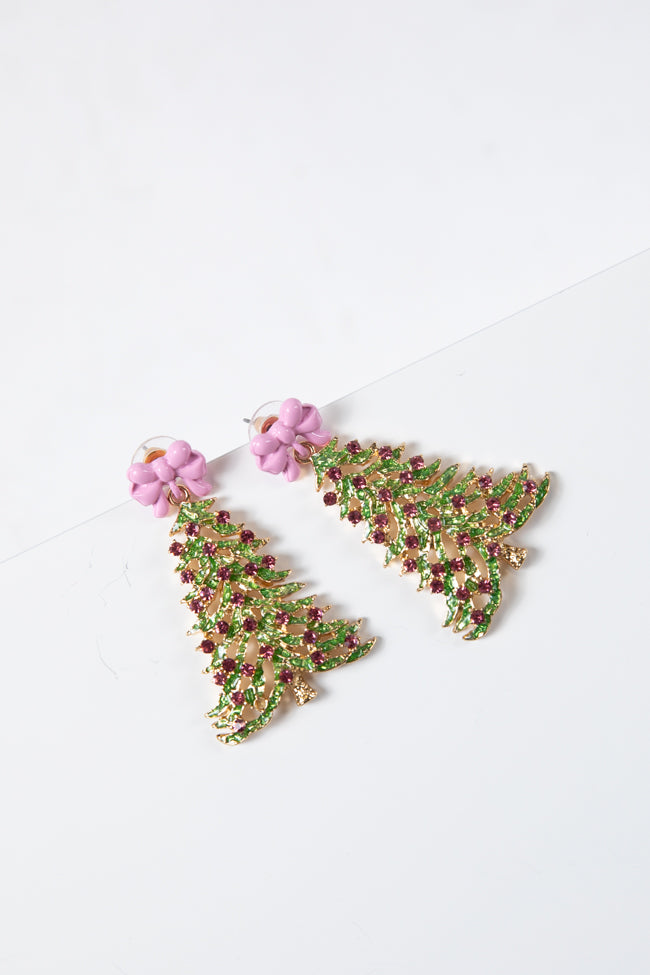 Pink Christmas Tree Earrings