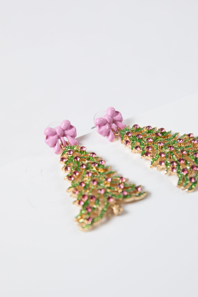 Pink Christmas Tree Earrings