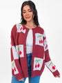 Cherry Much In Love Brick and White Multi Checkered Cardigan