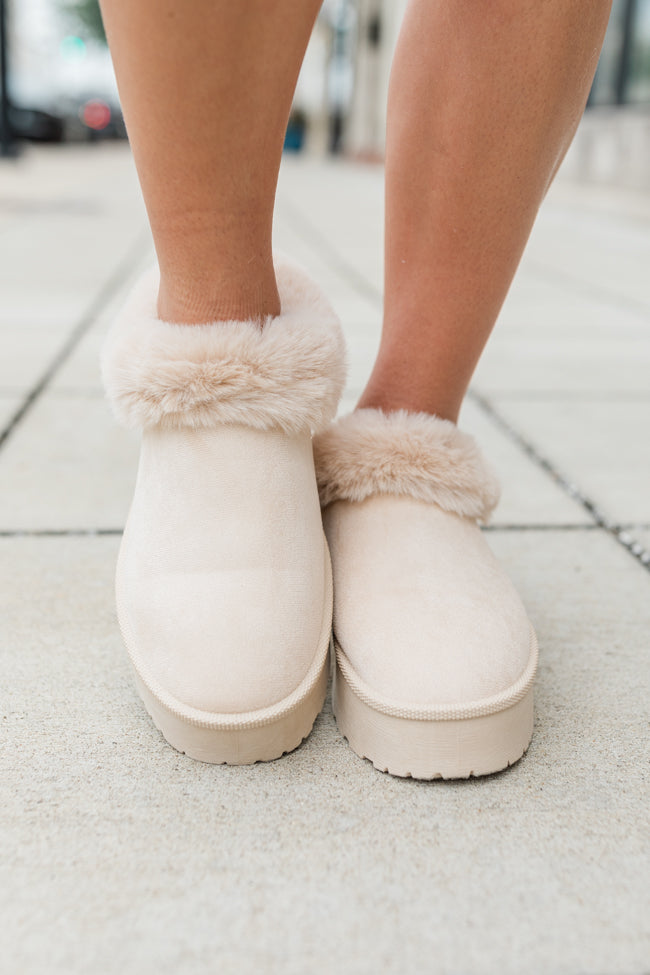 Rowe Light Beige Platform Fuzzy Slipper