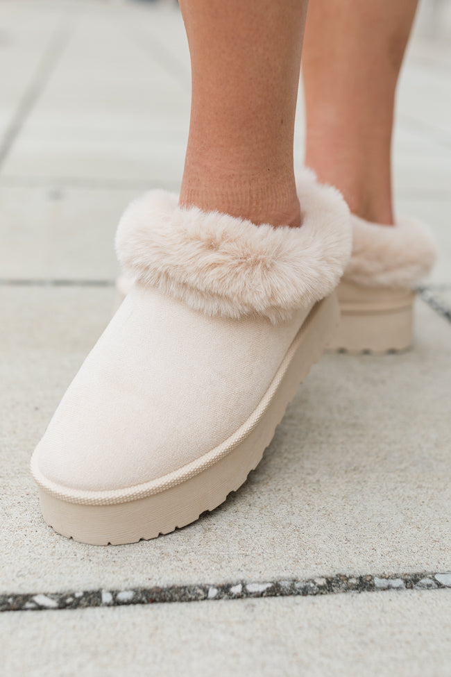 Rowe Light Beige Platform Fuzzy Slipper