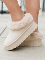 Rowe Light Beige Platform Fuzzy Slipper