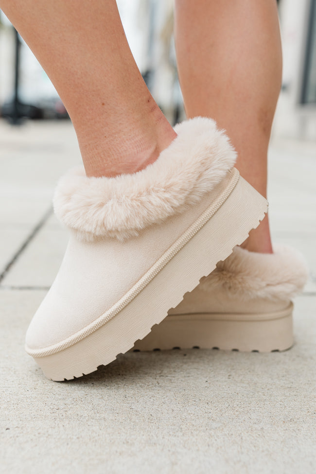 Rowe Light Beige Platform Fuzzy Slipper