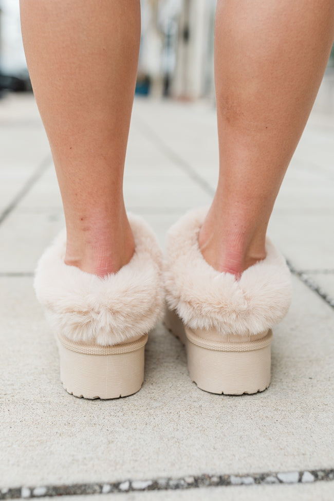 Rowe Light Beige Platform Fuzzy Slipper