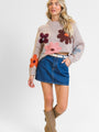 Flora Fantasy Natural Chunky Floral Mock Neck Sweater