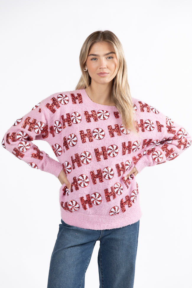 Ho Ho Ho Pink Multi Sequin Embellished Sweater