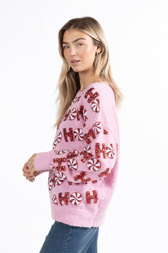 Ho Ho Ho Pink Multi Sequin Embellished Sweater