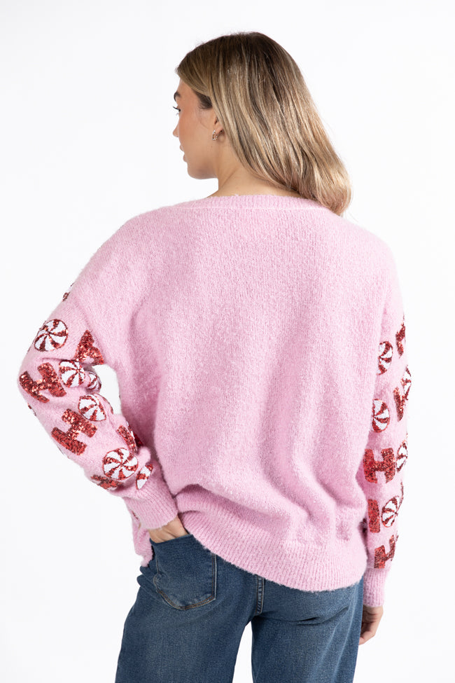 Ho Ho Ho Pink Multi Sequin Embellished Sweater