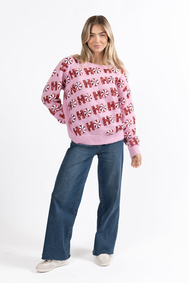 Ho Ho Ho Pink Multi Sequin Embellished Sweater