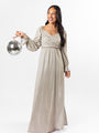 Holiday Magic Silver Shimmer Rouched Maxi Dress