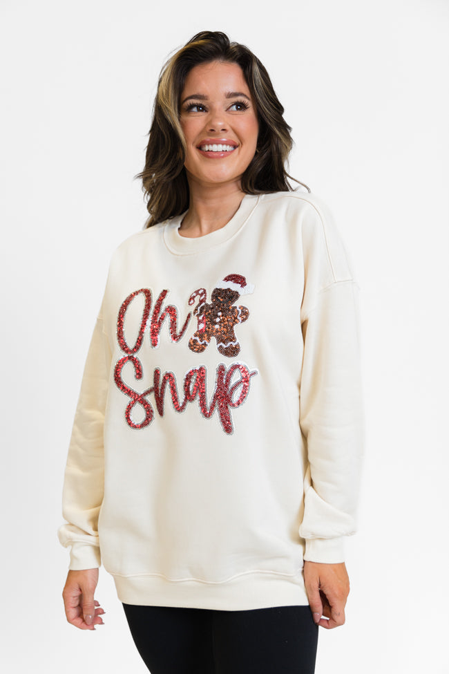 Oh Snap Chenille Patch Cream Oversized Graphic Sweatshirt