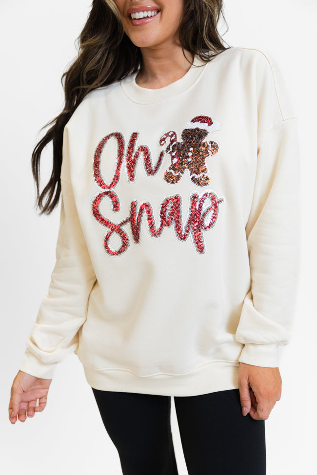 Oh Snap Chenille Patch Cream Oversized Graphic Sweatshirt