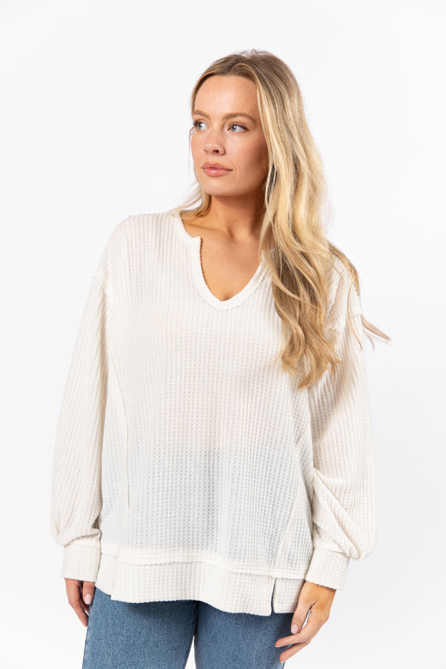 Reasonable Assumption Cream Brushed Waffle Knit Oversized Top