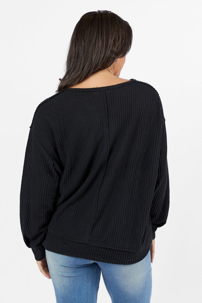 Reasonable Assumption Black Brushed Waffle Knit Oversized Top