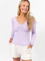 Make Your Choice Lilac Ribbed Lace Trim Henley Long Sleeve Tee