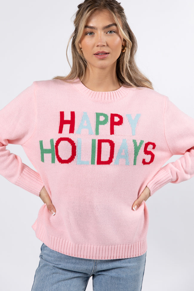 Happy Holidays To You Pink Sweater DOORBUSTER