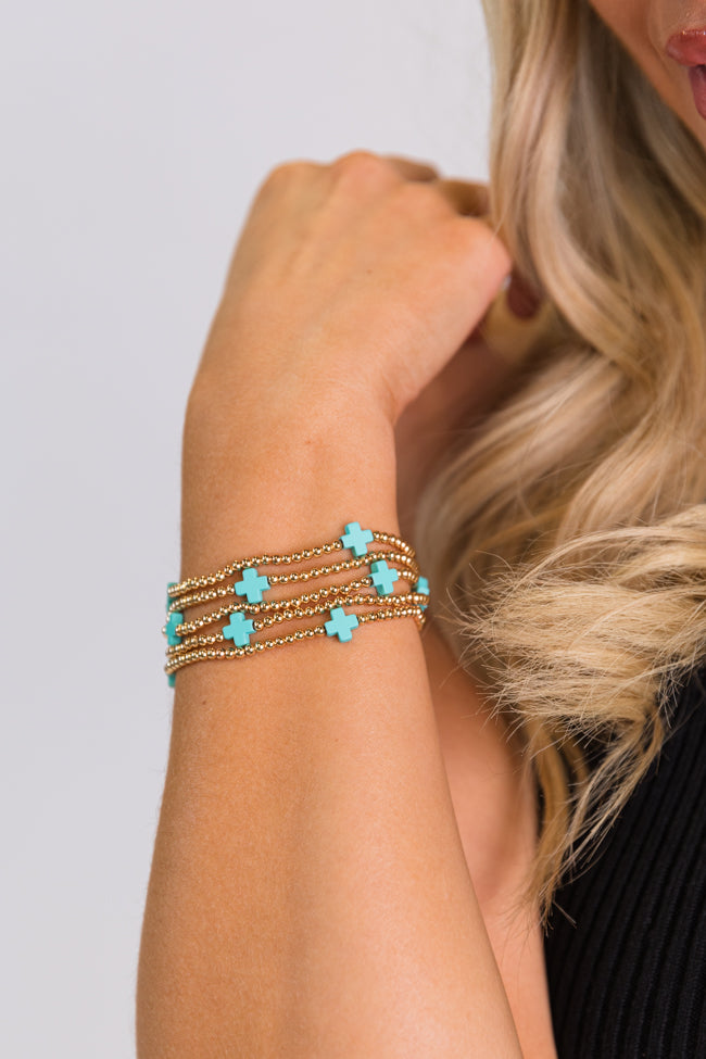 Turquoise Cross Beaded Bracelet Set